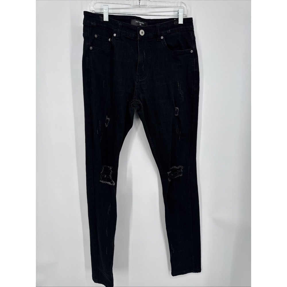 Serenade Jeans Mens 32x32 Black Distressed Skinny Stretch Denim Pants
